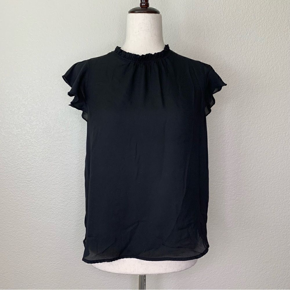 Forever 21 Black Mock neck Ruffle Women’s Top, Sz Small